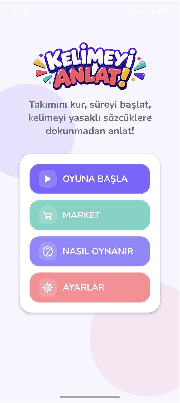 Tabu: Kelimeyi Anlat! ana menü ekranı